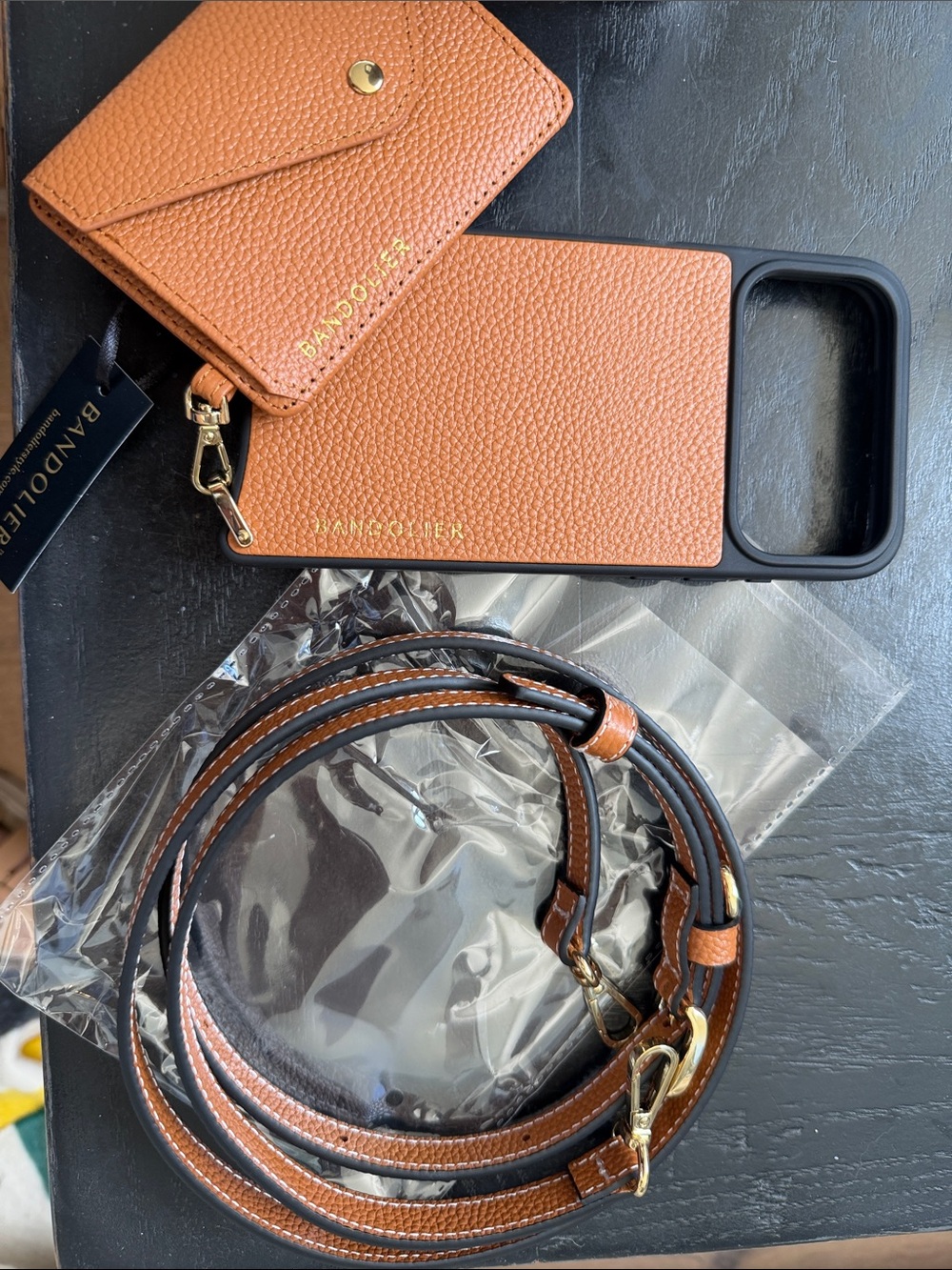 Bandolier Brown Leather Crossbody Phone Case with Card Wallet & Strap